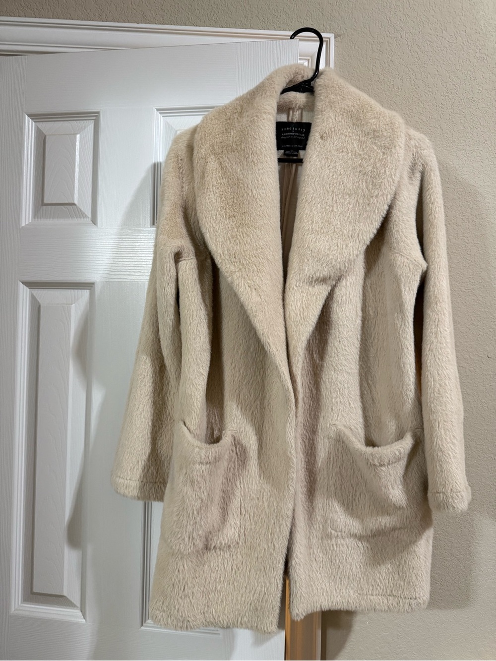 Sanctuary x Anthropologie Teddy Coat – Cream Shawl Collar Coatigan